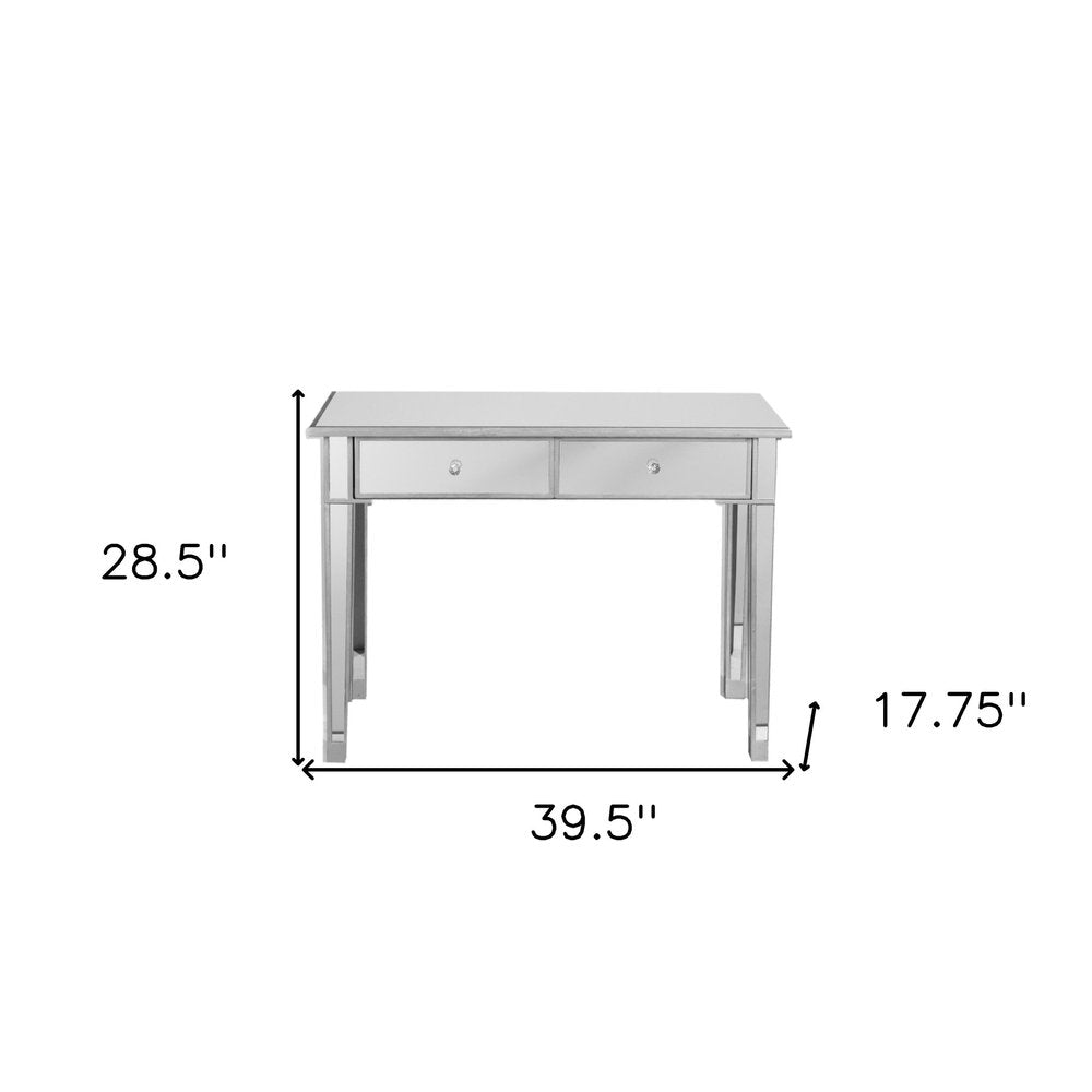 40" Silver Mirrored Glass and Wood Console Table With Two Drawers HomeRoots