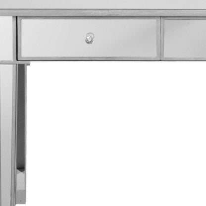 40" Silver Mirrored Glass and Wood Console Table With Two Drawers HomeRoots