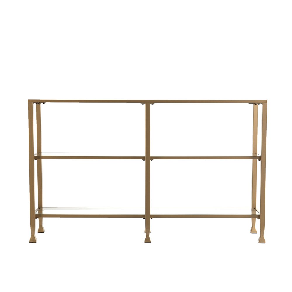49" Clear and Gold Glass Floor Shelf Console Table With Storage HomeRoots