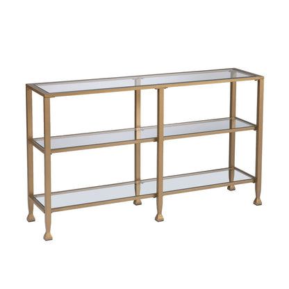 49" Clear and Gold Glass Floor Shelf Console Table With Storage HomeRoots
