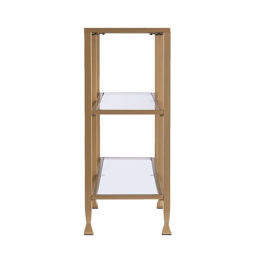 49" Clear and Gold Glass Floor Shelf Console Table With Storage HomeRoots