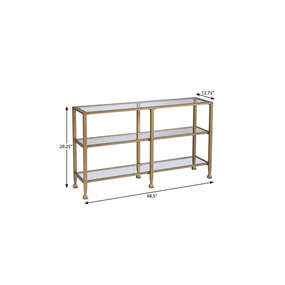 49" Clear and Gold Glass Floor Shelf Console Table With Storage HomeRoots