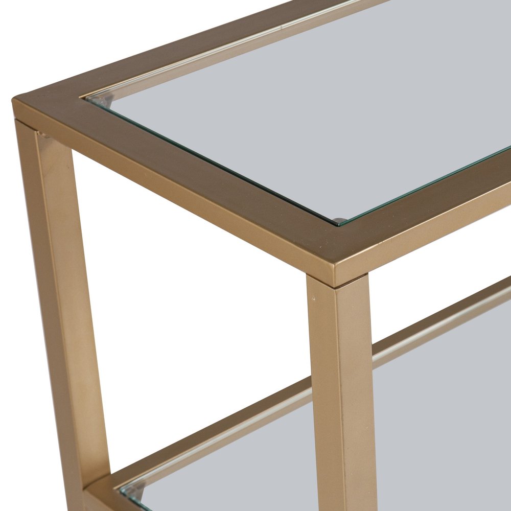 49" Clear and Gold Glass Floor Shelf Console Table With Storage HomeRoots