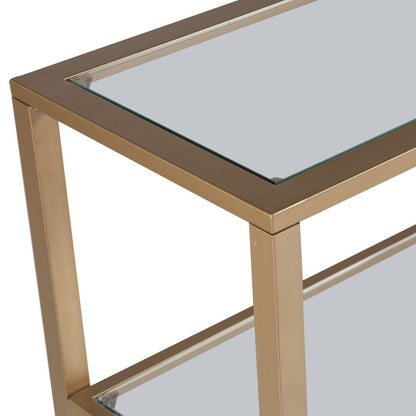 49" Clear and Gold Glass Floor Shelf Console Table With Storage HomeRoots