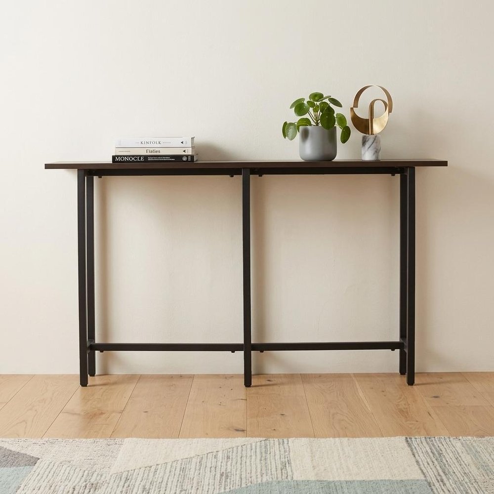 54" Espresso and Black Wood and Iron Console Table HomeRoots
