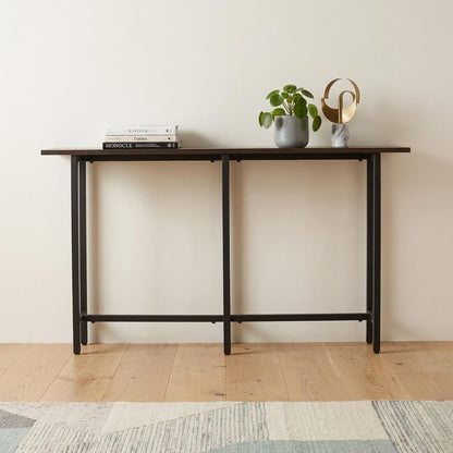 54" Espresso and Black Wood and Iron Console Table HomeRoots