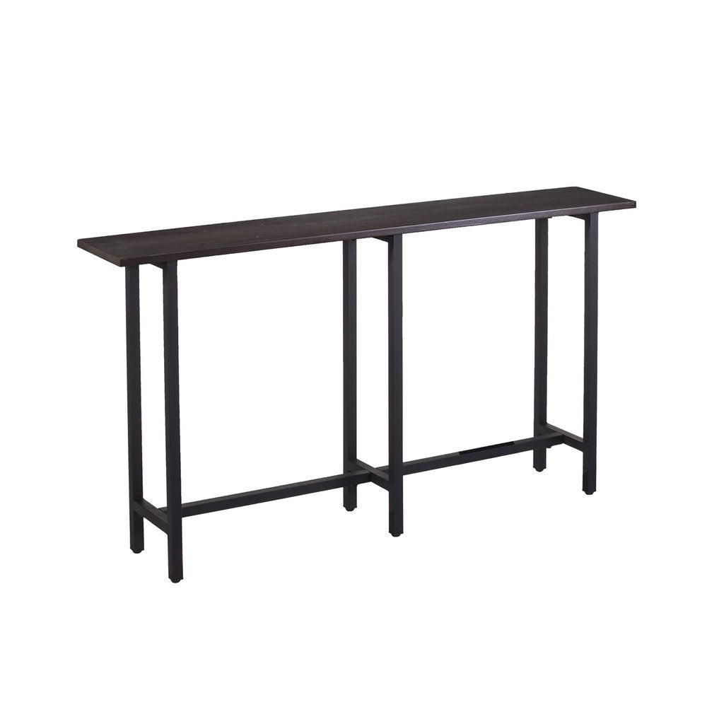54" Espresso and Black Wood and Iron Console Table HomeRoots