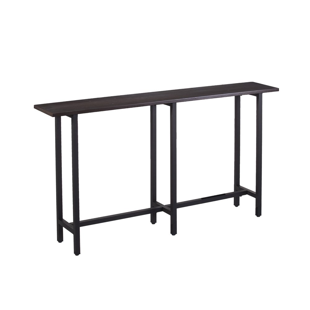54" Espresso and Black Wood and Iron Console Table HomeRoots