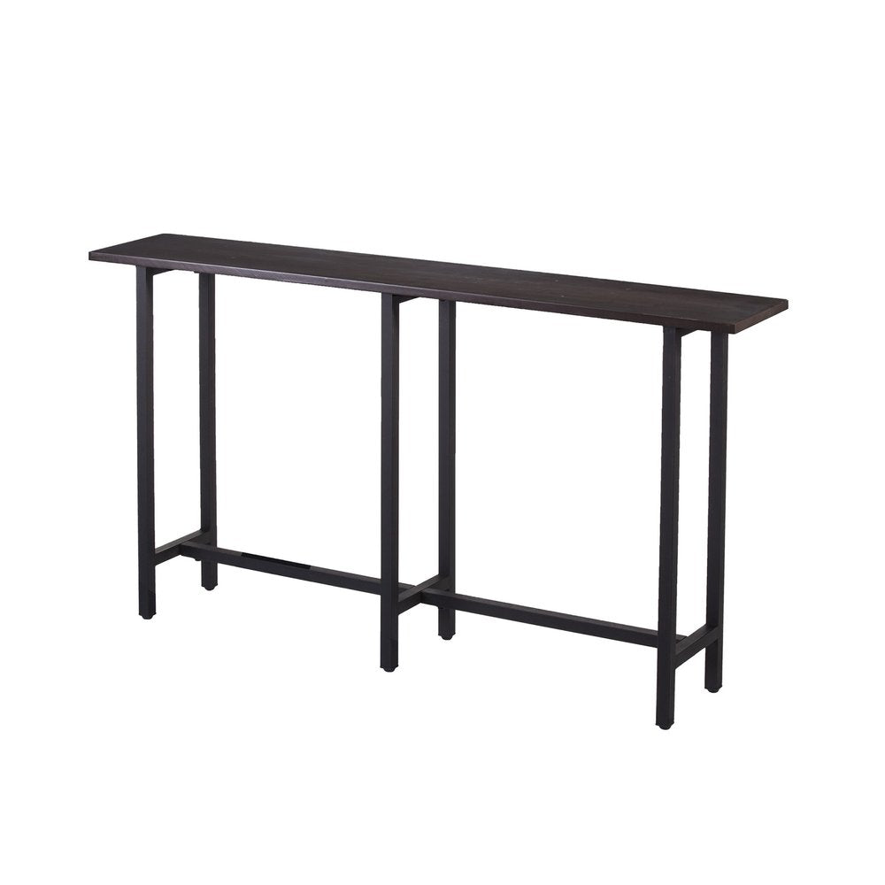 54" Espresso and Black Wood and Iron Console Table HomeRoots