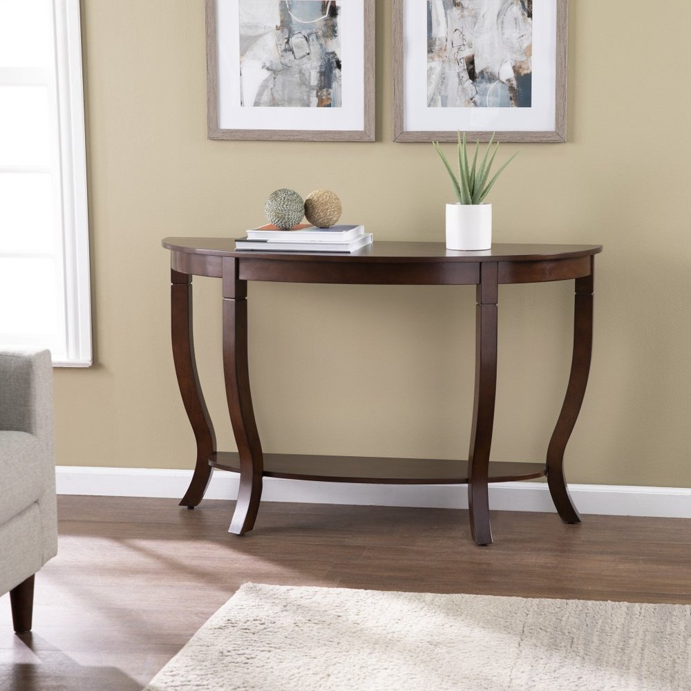 48" Brown Half Circle Console Table With Storage HomeRoots