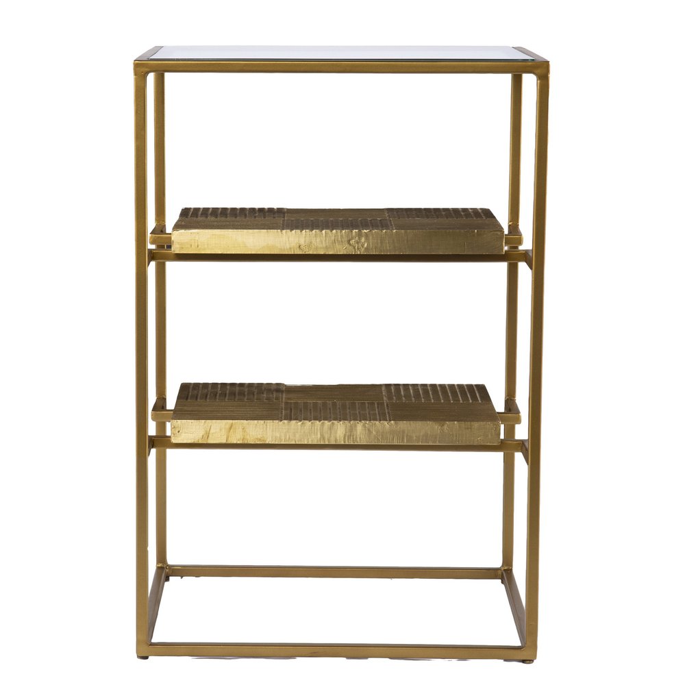 24" Brass Glass And Iron Rectangular End Table With Two Shelves HomeRoots