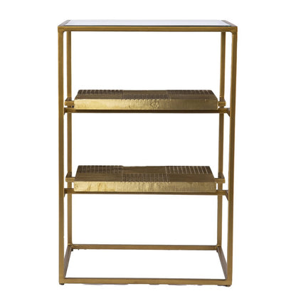 24" Brass Glass And Iron Rectangular End Table With Two Shelves HomeRoots