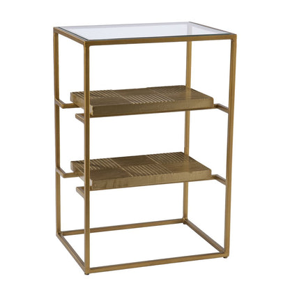 24" Brass Glass And Iron Rectangular End Table With Two Shelves HomeRoots