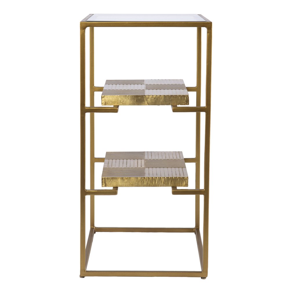 24" Brass Glass And Iron Rectangular End Table With Two Shelves HomeRoots