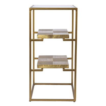 24" Brass Glass And Iron Rectangular End Table With Two Shelves HomeRoots