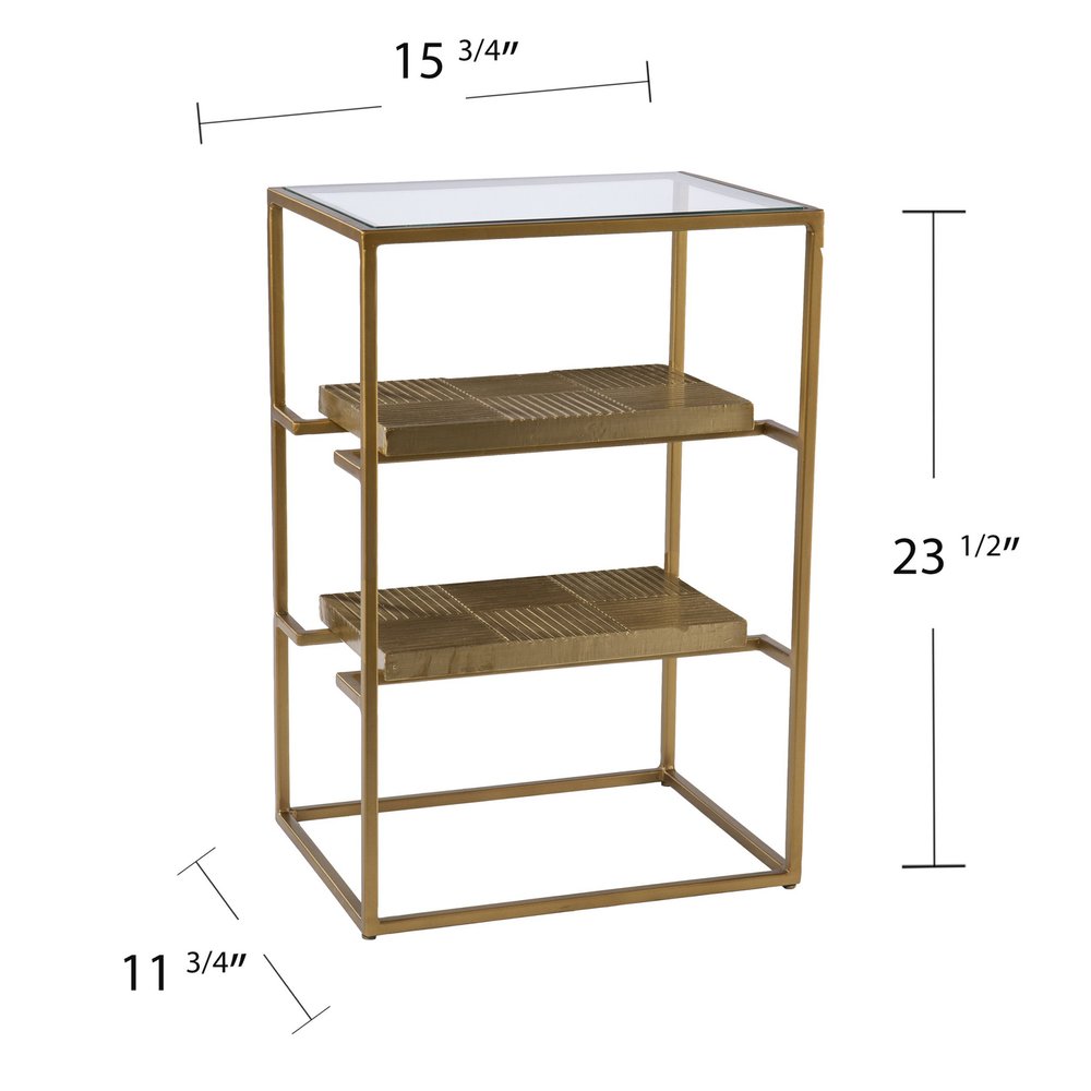 24" Brass Glass And Iron Rectangular End Table With Two Shelves HomeRoots
