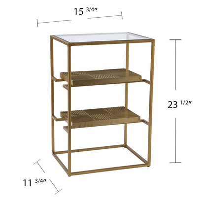 24" Brass Glass And Iron Rectangular End Table With Two Shelves HomeRoots
