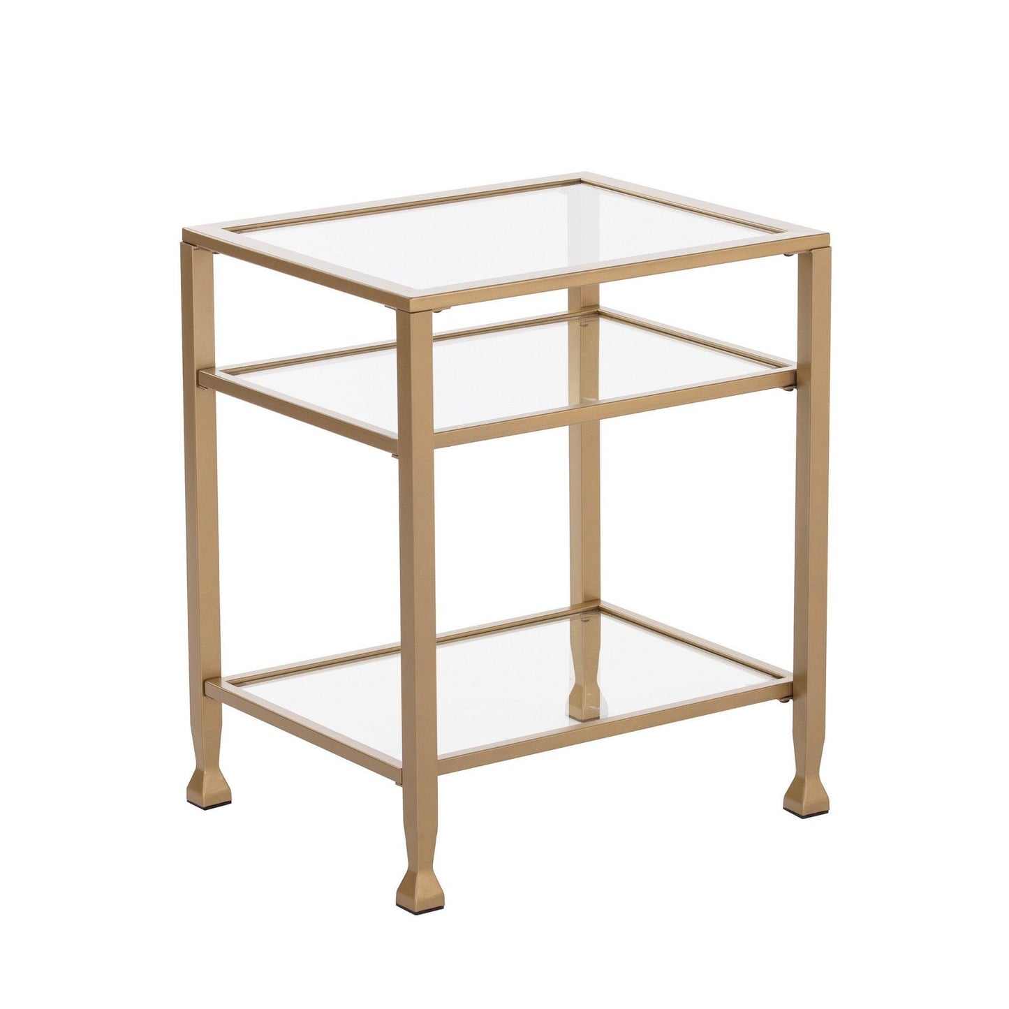 24" Gold Glass And Iron Rectangular End Table With Two Shelves - FurniFindUSA