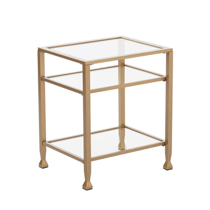 24" Gold Glass And Iron Rectangular End Table With Two Shelves - FurniFindUSA