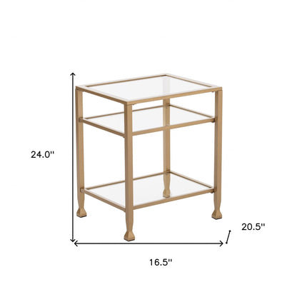24" Gold Glass And Iron Rectangular End Table With Two Shelves - FurniFindUSA
