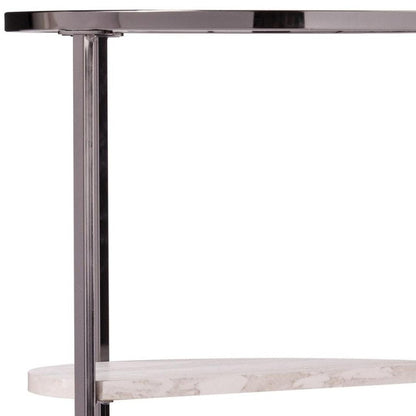 24" Black Metal Glass And Faux Marble Round End Table With Two Shelves HomeRoots