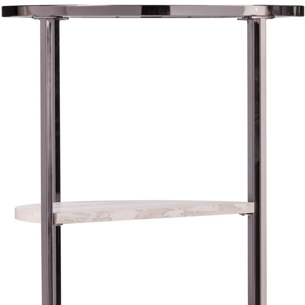 24" Black Metal Glass And Faux Marble Round End Table With Two Shelves HomeRoots