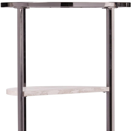24" Black Metal Glass And Faux Marble Round End Table With Two Shelves HomeRoots