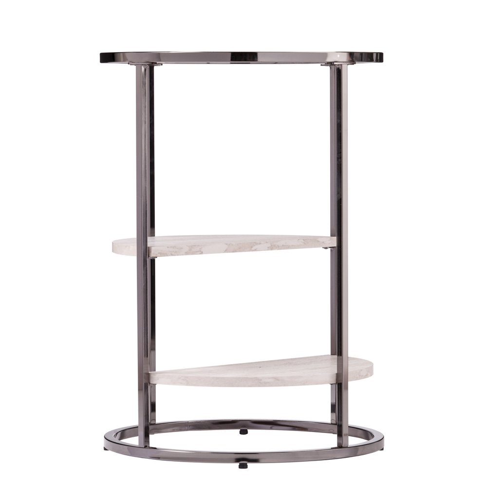 24" Black Metal Glass And Faux Marble Round End Table With Two Shelves HomeRoots