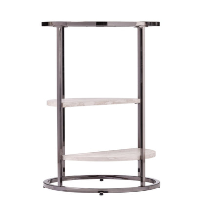24" Black Metal Glass And Faux Marble Round End Table With Two Shelves HomeRoots