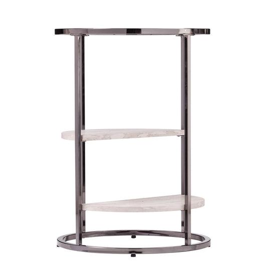 24" Black Metal Glass And Faux Marble Round End Table With Two Shelves HomeRoots