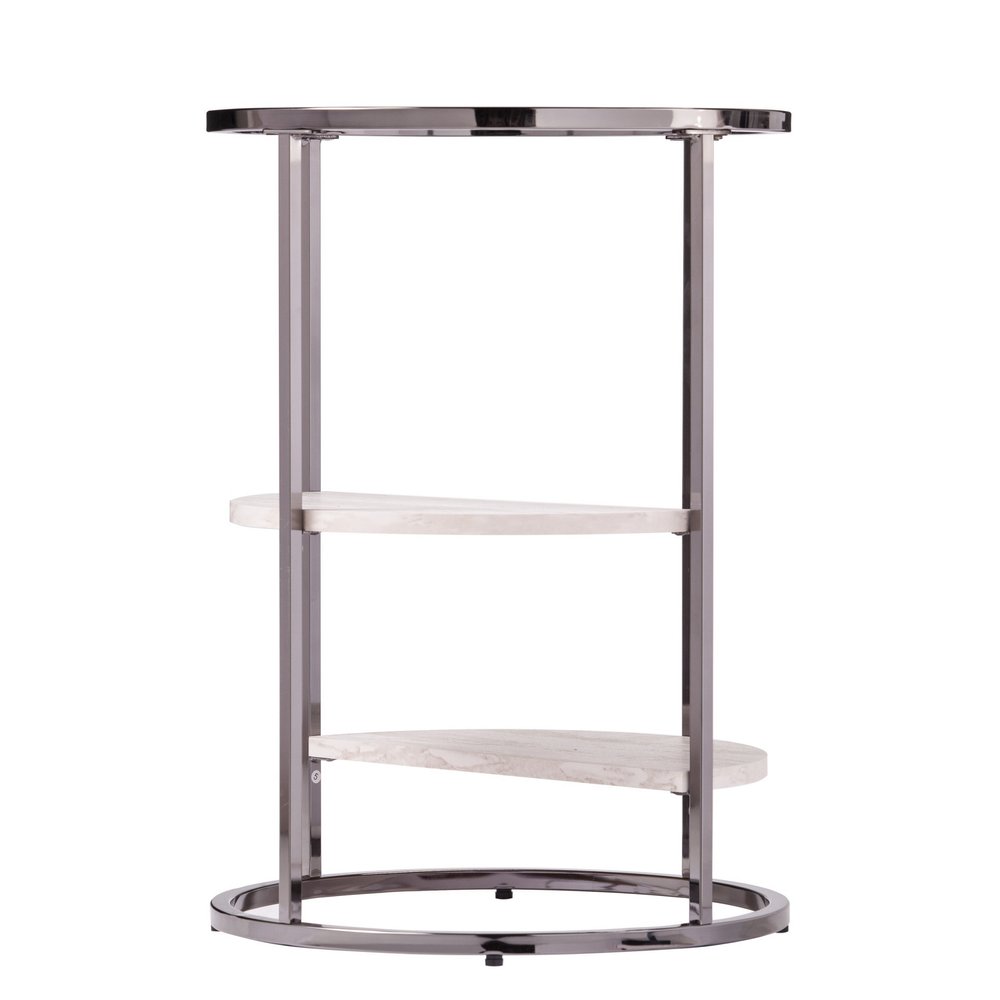 24" Black Metal Glass And Faux Marble Round End Table With Two Shelves HomeRoots