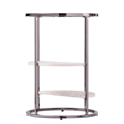 24" Black Metal Glass And Faux Marble Round End Table With Two Shelves HomeRoots