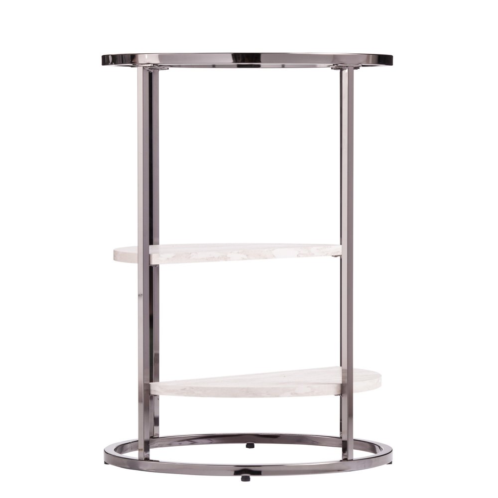 24" Black Metal Glass And Faux Marble Round End Table With Two Shelves HomeRoots