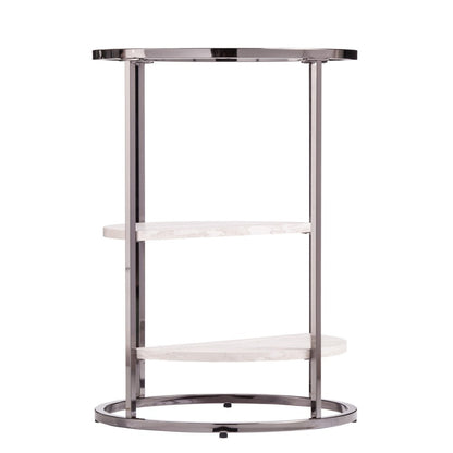 24" Black Metal Glass And Faux Marble Round End Table With Two Shelves HomeRoots