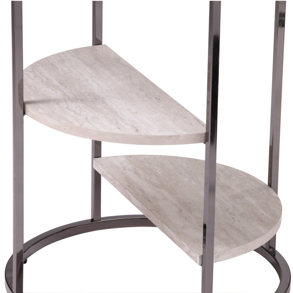 24" Black Metal Glass And Faux Marble Round End Table With Two Shelves HomeRoots