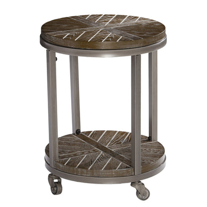 24" Brown Manufactured Wood And Iron Round End Table With Shelf