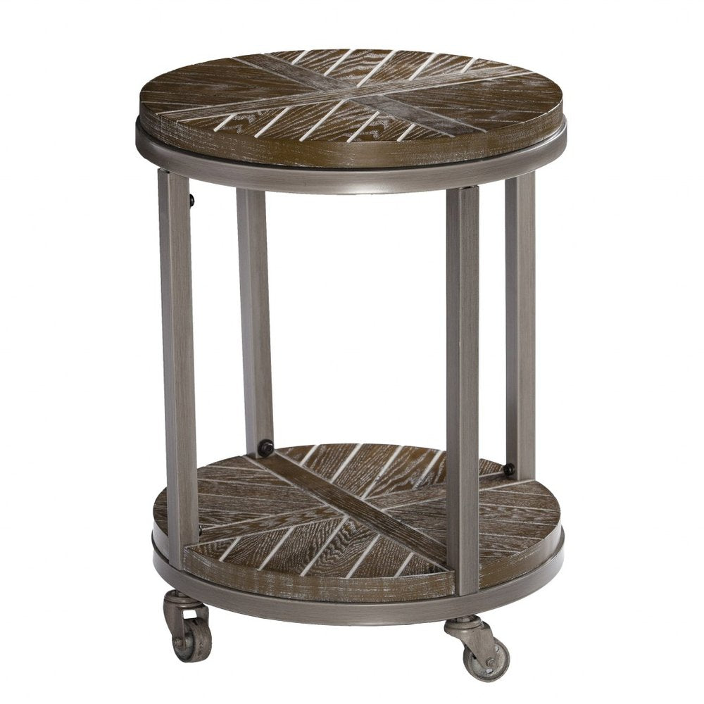 24" Brown Manufactured Wood And Iron Round End Table With Shelf HomeRoots