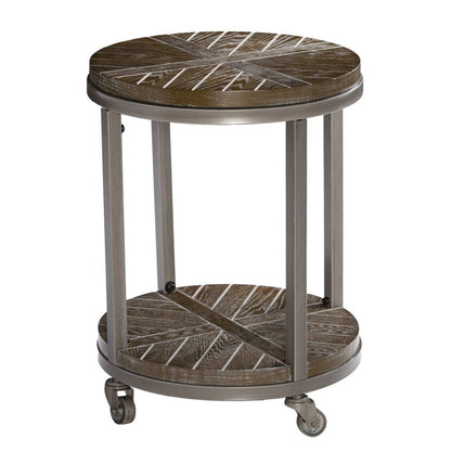 24" Brown Manufactured Wood And Iron Round End Table With Shelf HomeRoots