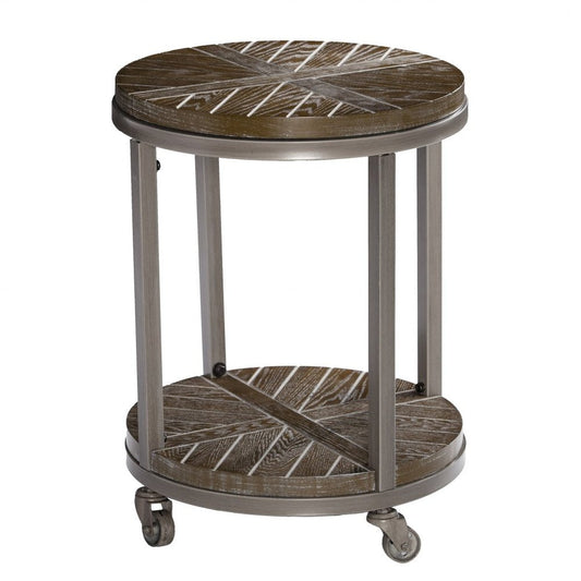 24" Brown Manufactured Wood And Iron Round End Table With Shelf HomeRoots