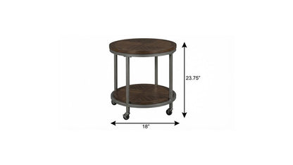 24" Brown Manufactured Wood And Iron Round End Table With Shelf HomeRoots