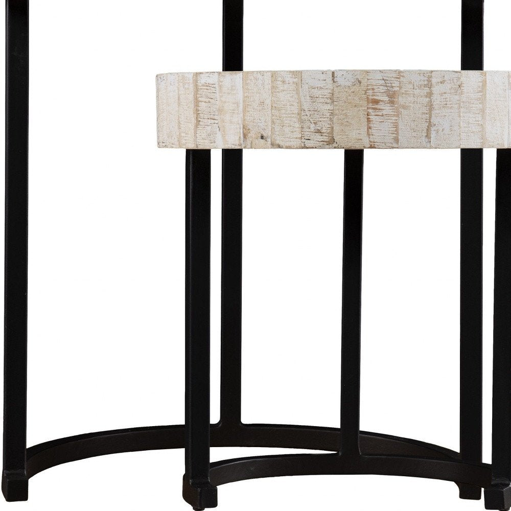 Set Of Two 21" White Solid Wood And Iron Round Nested Tables HomeRoots