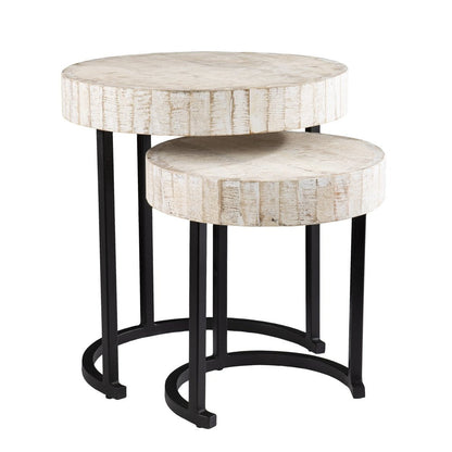 Set Of Two 21" White Solid Wood And Iron Round Nested Tables HomeRoots