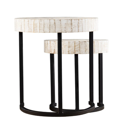 Set Of Two 21" White Solid Wood And Iron Round Nested Tables HomeRoots