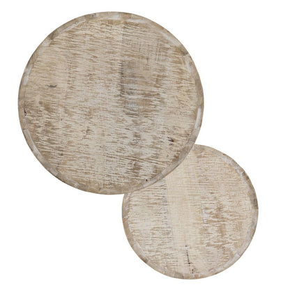 Set Of Two 21" White Solid Wood And Iron Round Nested Tables HomeRoots