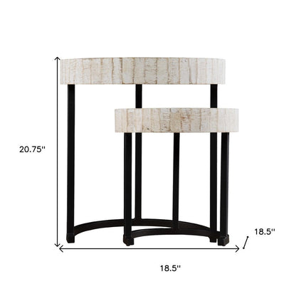 Set Of Two 21" White Solid Wood And Iron Round Nested Tables HomeRoots