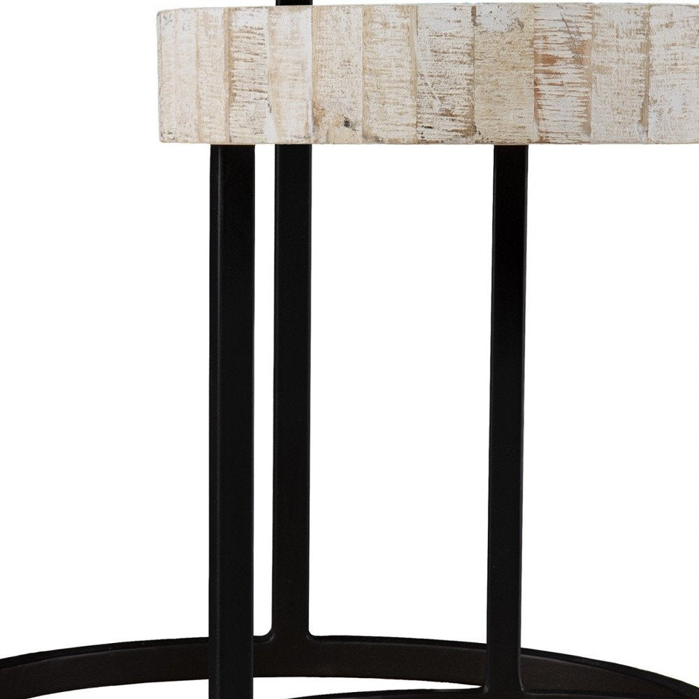 Set Of Two 21" White Solid Wood And Iron Round Nested Tables HomeRoots