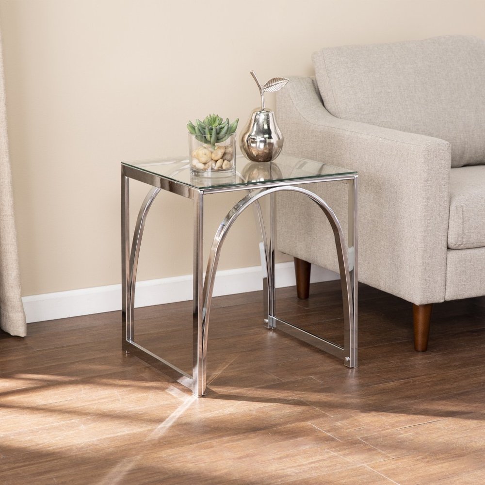 22" Chrome Glass And Iron Square End Table HomeRoots