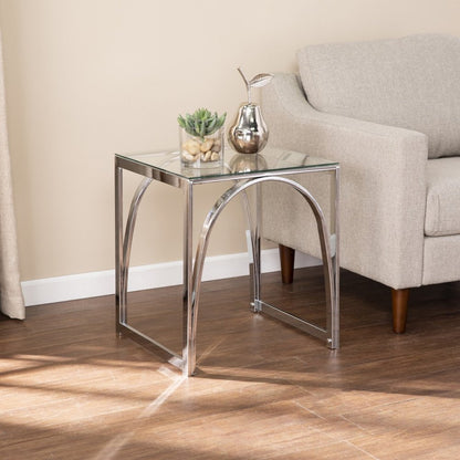 22" Chrome Glass And Iron Square End Table HomeRoots