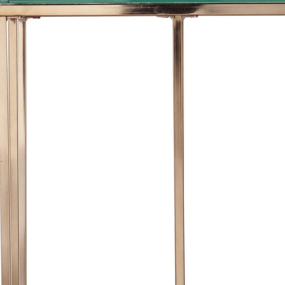 24" Champagne Glass And Iron Square End Table
