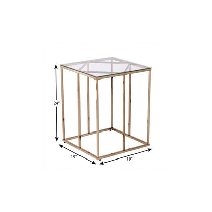 24" Champagne Glass And Iron Square End Table